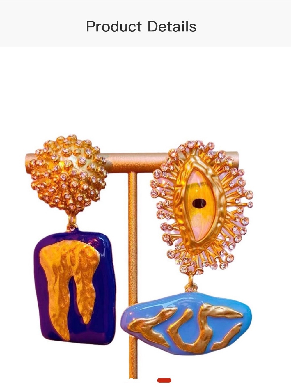 Artisan Gold, Blue & Purple Statement Drop Earrings